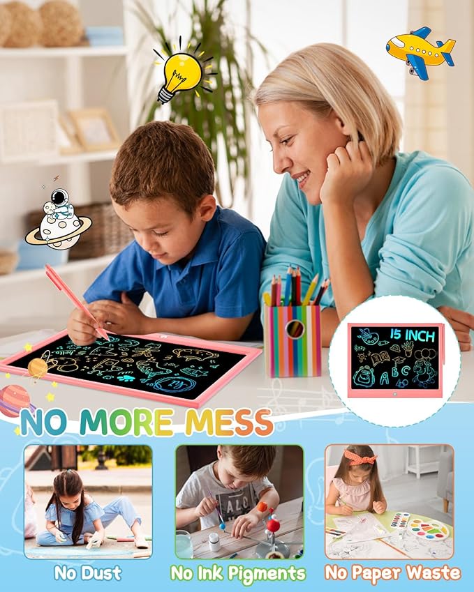 LCD Writing Tablet, 15 Inch Toddler Kids Toys Drawing Pad, Girls Toys Age 6-8, Coloring Books Travel Essentials, Birthday Gifts for 3-12 Year Old Girls Boys(Pink)