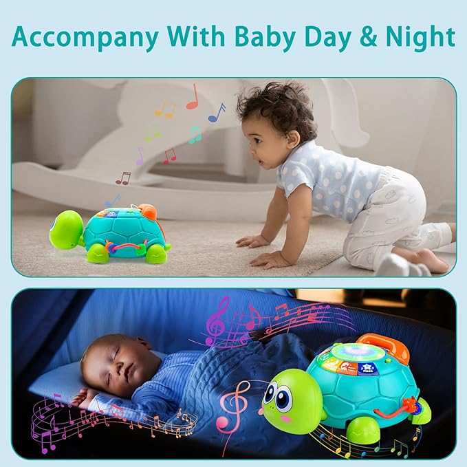 Baby Crawling Toys 6 to 12 Months, Infant Turtle Musical Toys with Phone Hand Drum，Baby 7 8 9 10 11 Months 1-2 Year Old Boy Girl Gift Green