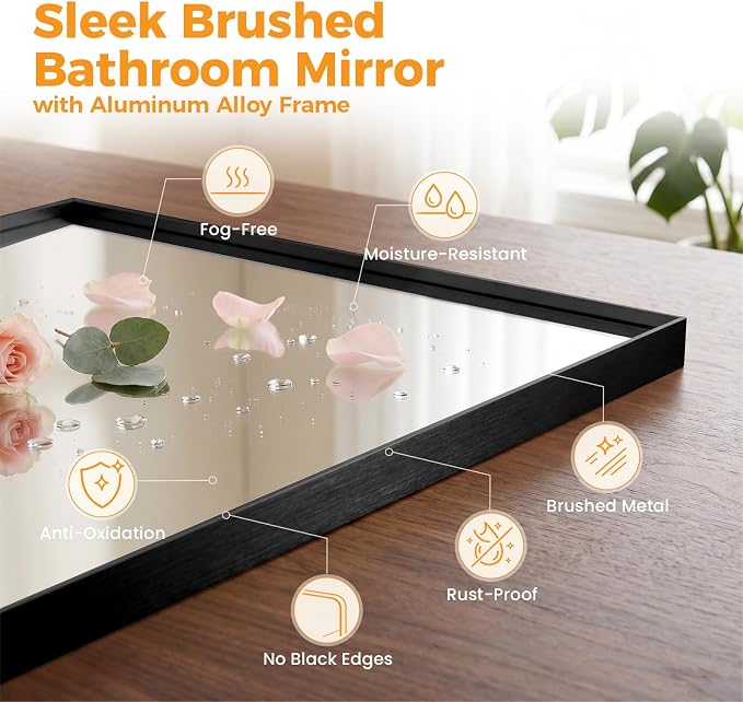 Sweetcrispy Bathroom Mirrors for Over Sink, 30" x 36" Rectangle Wall Mount Mirror with Metal Frame, Modern Vanity Mirror with Tempered Glass, for Home Decor, Anti-Rust, Black