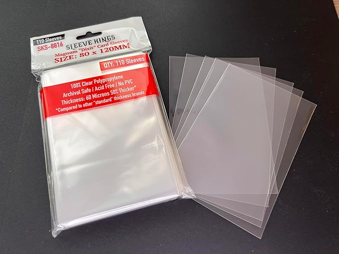 Sleeve Kings Standard Card Sleeves – 110 Count, Clear 60 Micron Thickness, Large Size (80 x 120 mm), Compatible with Dixit & More – SKU: SKS-8816