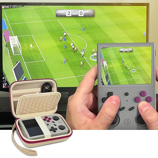 PAIYULE Travel Case Compatible with RG353V/ RG353VS/ R36S Retro Handheld Game Console, Handheld Emulator Storage Holder Organizer, Android Game Console Carrying Bag (Box Only) (Beige)