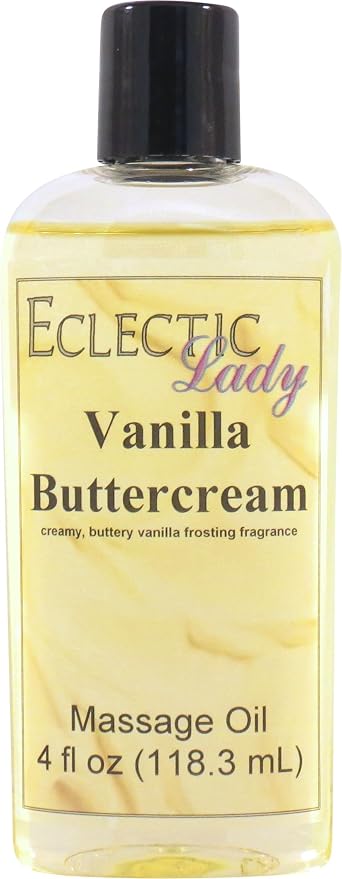Vanilla Buttercream Massage Oil, 4 oz, With Sweet Almond Oil and Jojoba Oil