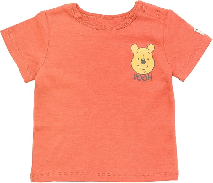 Disney Winnie the Pooh Baby Short Overalls, T-Shirt & Hat 3 Piece Outfit Set Newborn to Infant Sizes (0-24 Months)