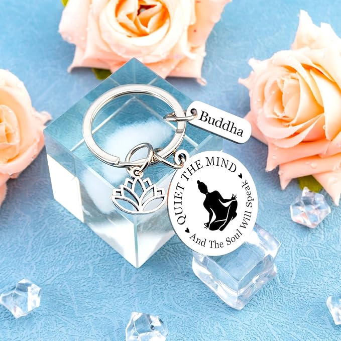 Yoga Gifts for Women Meditation Gifts for Women Yoga Instructor Gift Pilates Gift for Her Spiritual Zen Meditation Yogis Accessories for People with Anxiety keychain Lotus Jewelry Buddhist Present