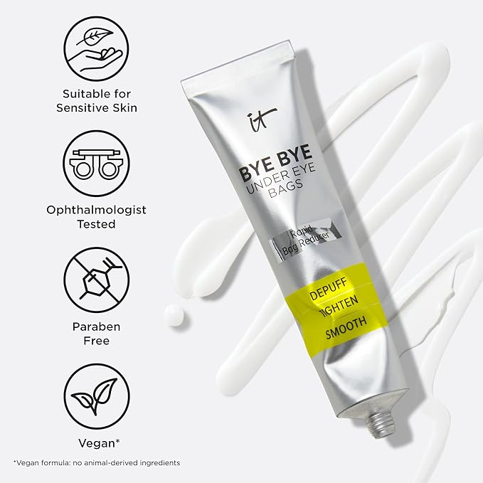 IT Cosmetics Bye Bye Under Eye Bags Daytime Treatment - Temporary Eye Bag Reducer & Undereye Corrector, Smooths & Reduces Look of Wrinkles & Fine Lines, Transparent Finish - 0.5 oz (2-pack)