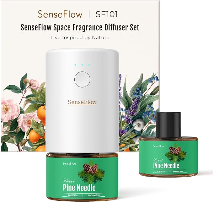 Essential Oil Refill 1.02oz/30ml - Free SF101 Waterless Aromatherapy Diffuser, Covers 1000 Sq Ft, 120-Day Natural Scent,Pine Needle