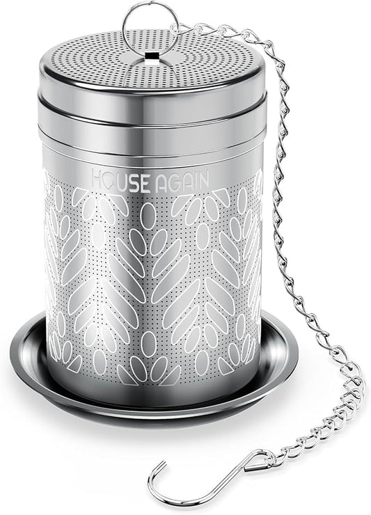 House Again Tea Strainers for Loose Tea, Extra Fine Mesh Tea Infuser, Updated Slim Threaded Lid & 304 Stainless Steel, Tea Ball Filter Bags Diffusers, Loose Leaf Tea Steeper for Brew Spices