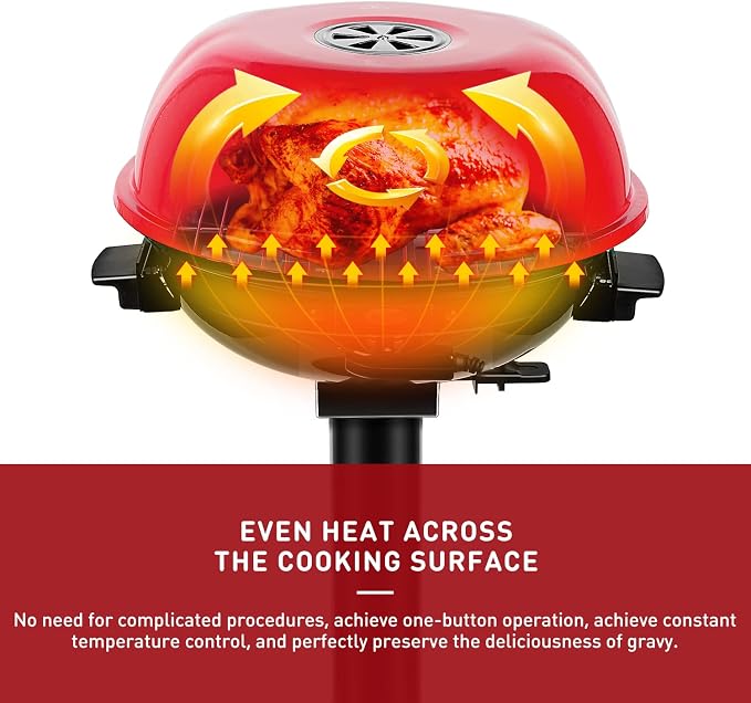 Electric Grill Outdoor BBQ, Techwood 15-Serving Indoor/Outdoor Electric Grill for Indoor & Outdoor Use, Double Layer Design, Portable Removable Stand Grill, 1600W (Stand Red BBQ Grills)