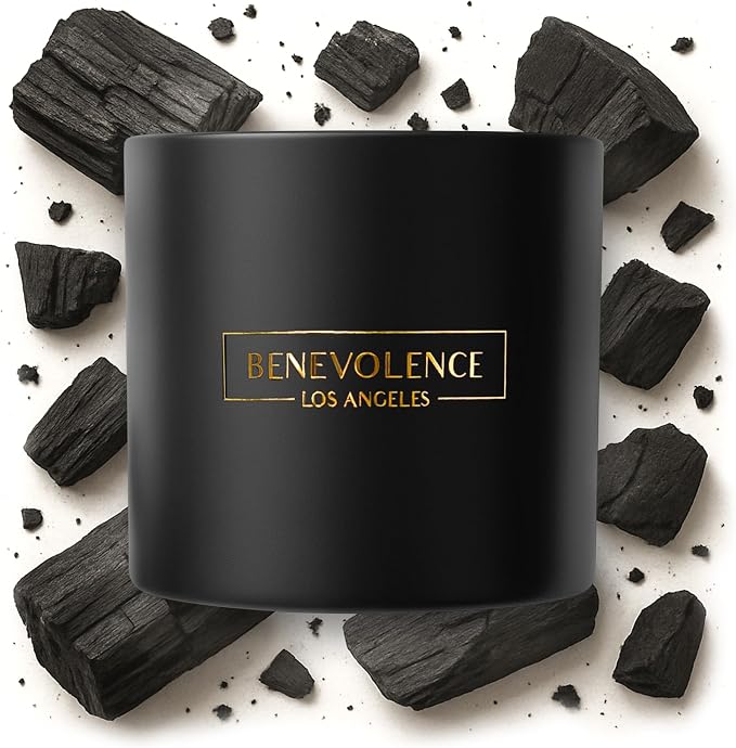 Benevolence LA Premium Charcoal Large 3-Wick Scented Candle – 45-Hour Burn – Luxury Natural Soy Candle for Home – Aromatherapy & Room Decor – 14.5oz