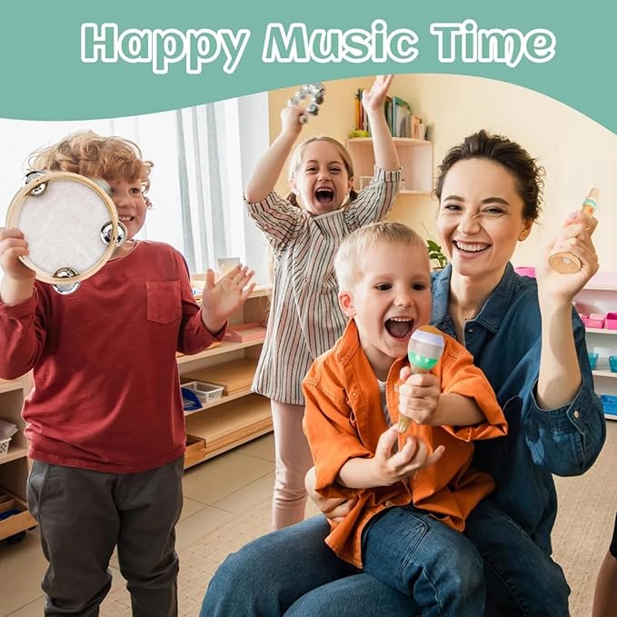 CREPRO Kids Musical Instruments, Orff Wooden Musical Toys for Toddlers 3+, Natural Colors Percussion Instruments Set, Kids Preschool Educational Birthday Gifts