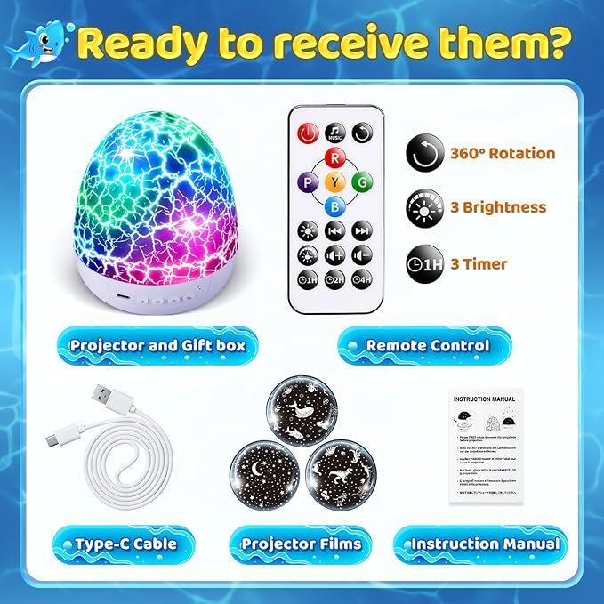 Toddler Toys Night Light Projector Easter Eggs Sensory Toys for Kids with Autism Toys for Boys 3-10 | 15 White Noise 3D Films 31Colors Remote Control Night Light for Kids, Baby Gifts