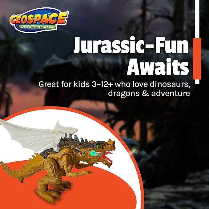 Geospace New Dragon Walking Dinosaur Toy – Smoke Breathing Fire Dragon Toy for Kids 3 & up, Walking Dinosaur Toys with Lights, Roaring Sound, Dragons Action Figure, Dragons for Gift (Bull Dragon)