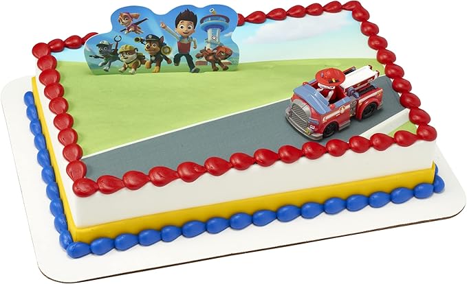 DecoSet Paw Patrol Just Yelp for Help Cake Topper, 2-Piece Decorations with Marshall in Fire Engine and Background for Fun After the Birthday Party