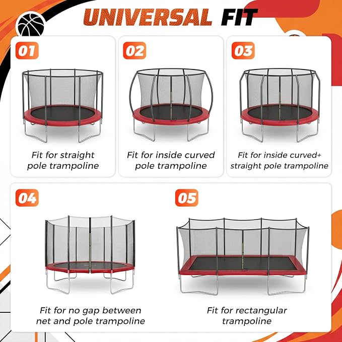 Trampoline Basketball Hoop Attachment, with 3 Basketballs and Pump & Hooks, Easy to Install, Universal Accessories Goal Game Fits 8 10 12 14 15 16 FT Trampoline Indoor Outdoor