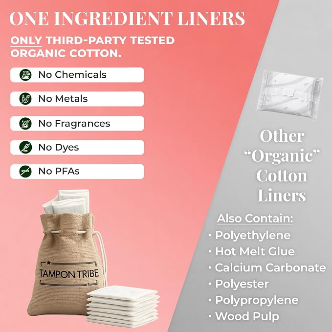 Tampon Tribe Organic Cotton Panty Liners for Women | 48 Plant-Based Pantiliners | 100% Organic Cotton, Hypoallergenic, Chemical and Metal-Free with Plant-Based Backing (Zero Glue) | 48 Pack