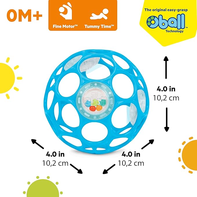 Bright Starts Oball Easy-Grasp Rattle BPA-Free Infant Toy in Blue, Age Newborn and up, 4 Inches