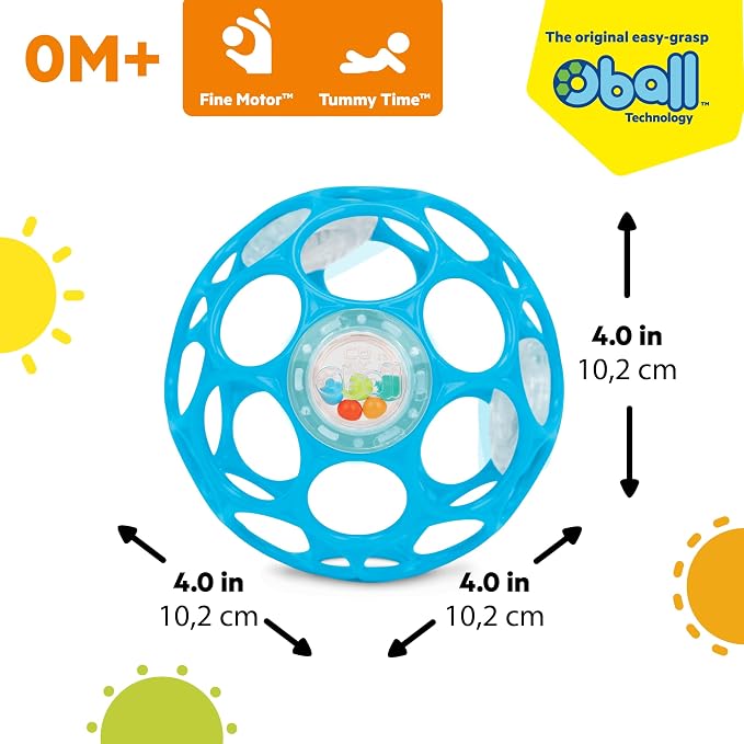 Bright Starts Oball Easy-Grasp Rattle BPA-Free Infant Toy in Blue, Age Newborn and up, 4 Inches (Pack of 2)