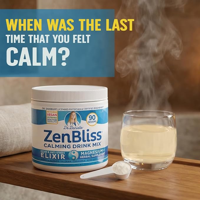 Zenbliss Calming Magnesium Drink Mix for Relaxation & Muscle Comfort – Magnesium Powder Supplement for Stress Support – By Dr. Danielle