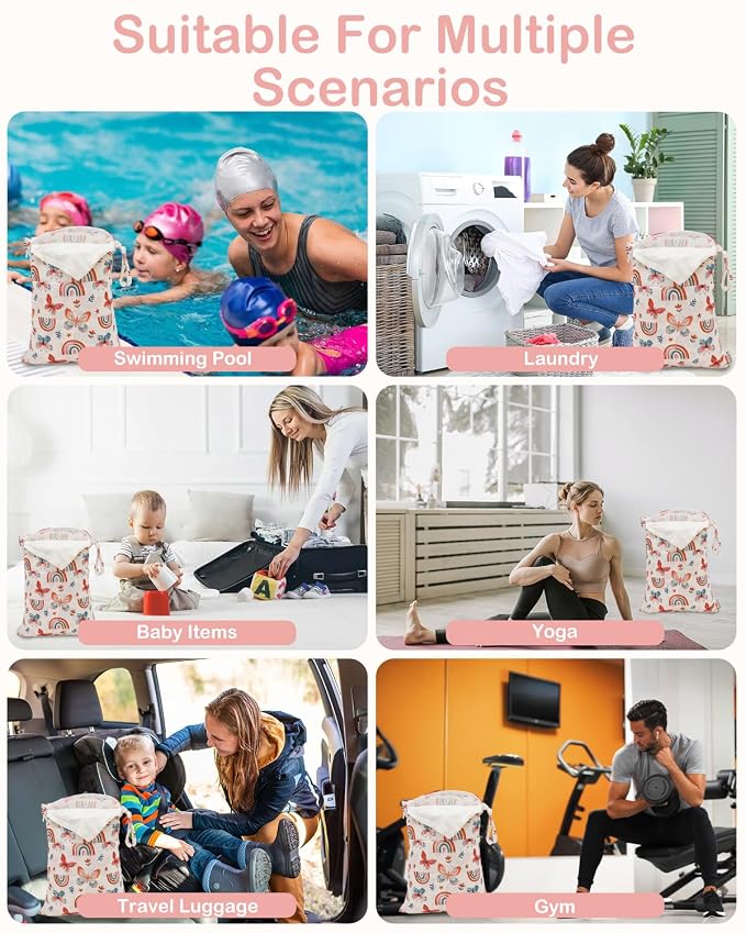 ALVA ALVABABY 2 pcs Cloth Diaper Wet Dry Bags Waterproof Reusable with Two Zippered Pockets Travel Beach Pool Daycare Soiled Baby Items Yoga Gym Bag for Swimsuits or Wet Clothes 2LM26