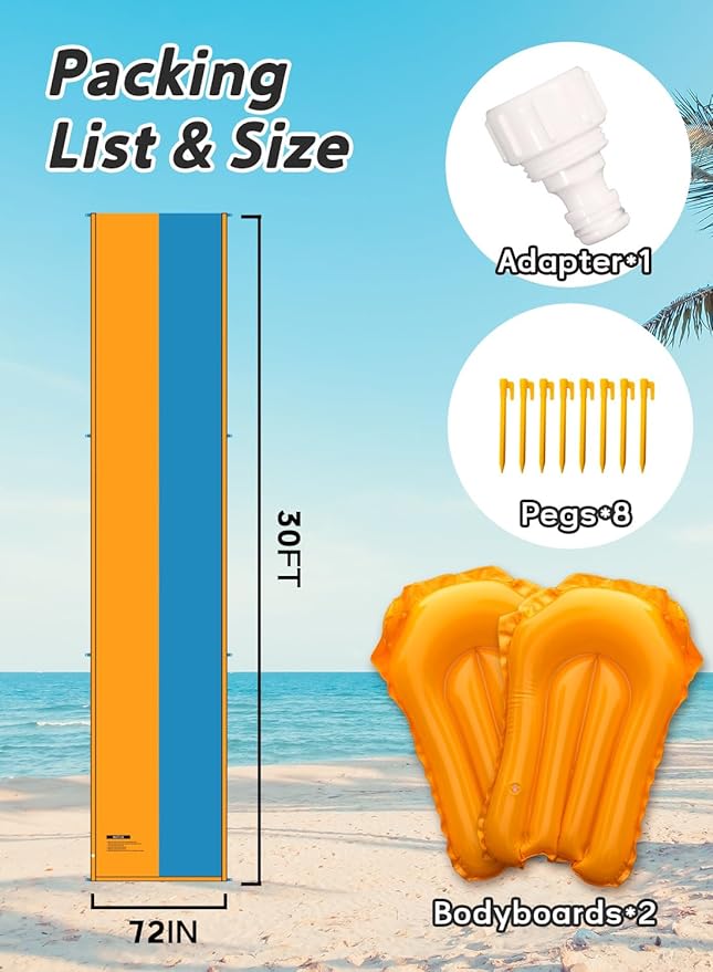 Spring Water 30FT Slip and Slide, Extra Long Water Slide for Kids and Adults, Slip n Slide with 2 Inflatable Bodyboards and Sprinkler, Giant Summer Heavy Duty Water Slides Outdoor Toys for Backyard