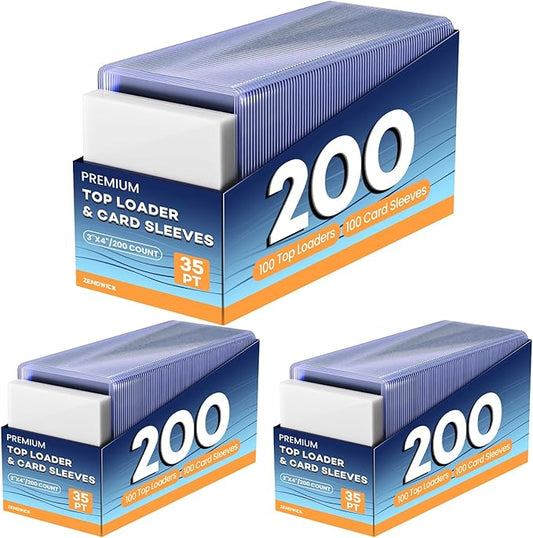 600 Card Sleeves Top Loaders for Cards, 3" x 4" Hard Plastic Toploaders, Baseball Card Protectors, Trading Card Holder for Football Sports Cards (300 Toploaders + 300 Penny Sleeves)