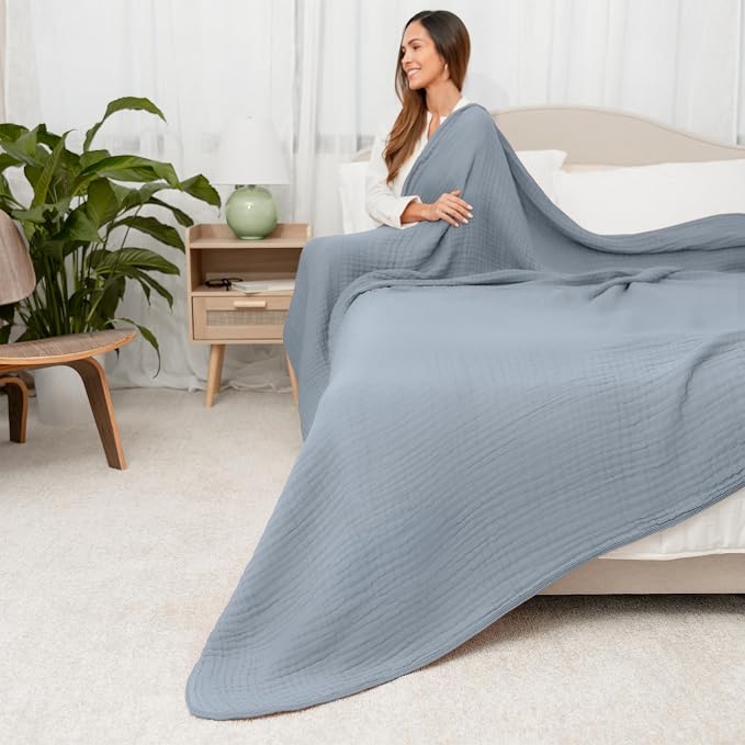 Comfy Cubs Adult Muslin Blanket 108x90” King Swaddle Blankets, Pacific Blue | 6 Layer Soft, Breathable & Lightweight Muslin Adult Blanket - Machine Washable & Designed in the US Bedding for All Seasons