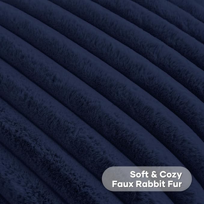 FUTEI Pack of 2 Faux Fur Throw Pillow Covers 26x26 Inch, Dark Navy | Fluffy Faux Rabbit Fur Front/Premium Velvet Back,Hidden Zipper,Machine Washable,Non-Shedding,Colorfast,Insert Not Included.