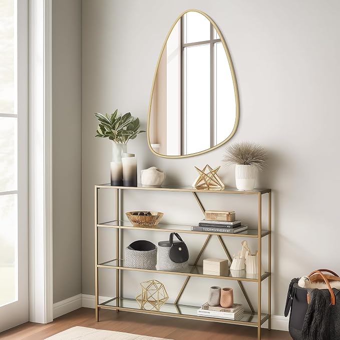 Asymmetrical Mirror, Irregular Wall Mirror, Wall Mirrors Decorative for Bedroom Living Room entryway Hall, Wall Mirror for mid Century Modern Decor 36" H x 23" W, Gold