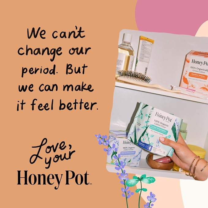 The Honey Pot Company - Herbal Pads for Women - Overnight w/Wings - Infused w/Essential Oils for Cooling Effect & Organic Cotton Cover - Feminine Care - 12 ct