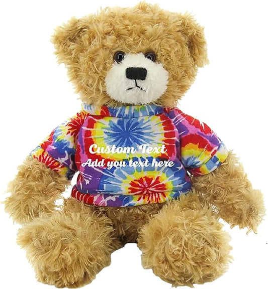 Customized Beige Brandon Bear - 12 inch Personalized Stuffed Bear Plush Toy - Perfect Custom Shirt Bear Gift for Graduation Valentines Graduation Easter Holidays (Tiedye Shirt)