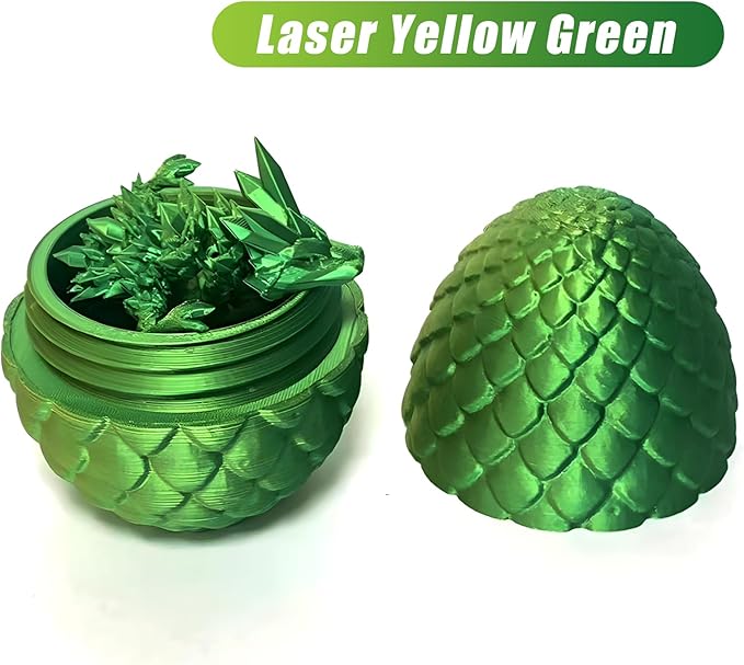 Pigmiss 3D Printed Dragon Egg Crystal Dragon Fidget Toy Full Articulated Dragon Mystery Dragon Eggs with Dragon Inside Home Office Desk Decor Gifts Toys (Laser Yellow Green)