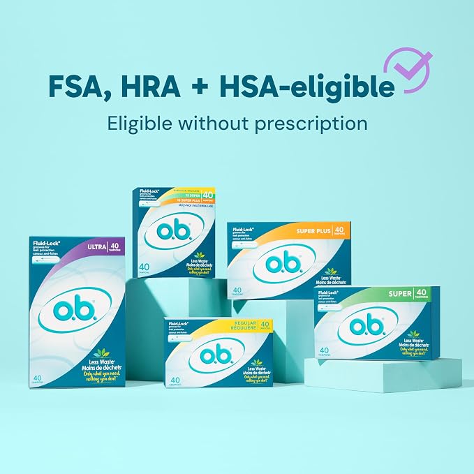o.b. Tampons No Applicator, Fragrance-Free - 40ct | Applicator-Free Tampons Super Plus, Feminine Care, ob Tampon Super Plus, Period Products