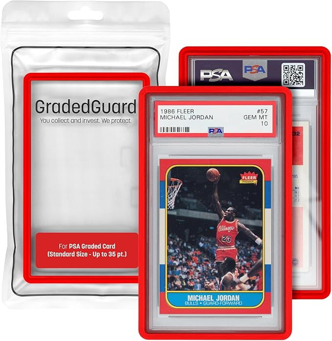 GradedGuard PSA Card Slab Protector Case, Standard PSA Size, Impact Resistant TPU Holder, Drop & Scratch Proof Frame for Graded Sports TCG Collectible Trading Cards. (Red)