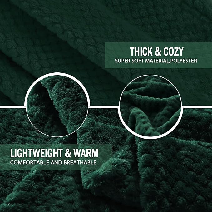 Exclusivo Mezcla Soft Waffle Fleece Bed Blanket Twin Size, Forest Green | Lightweight Plush Blanket for Bed, Couch, Sofa, Cozy Fluffy Design for Bedroom, Guest Room, All Season, 60x80 Inches