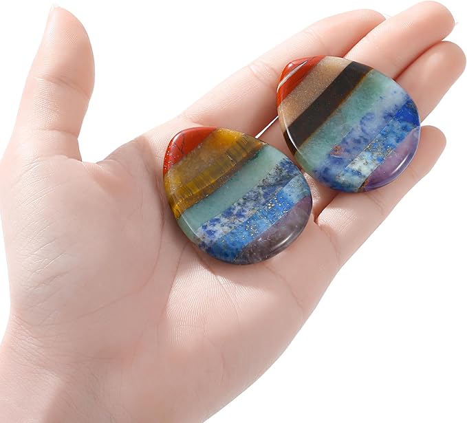 Thumb Worry Stone for Anxiety 7Chakra Teardorp Crystals Healing Stones Meditation Accessories Calm Mental Health Gifts Real Natural Hand Carved Spiritual Decor Anxiety Depression Relief Items