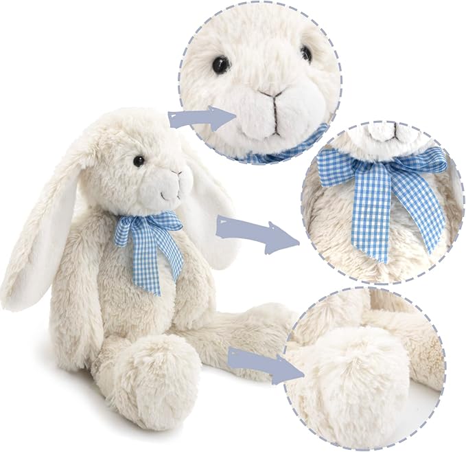 14" White Bunny Stuffed Animals for Kids and New Born Babies,Huggable Rabbit Plush Toy with Bow for Boys and Girls,Great Gifts on Baby Shower,Birthday,Children's Day,Christmas