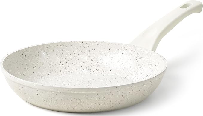 Innerwell 8-Inch Nonstick Frying Pan Small Egg Pan Skillet | Even Heating All Stove Compatible, PFOA PFOS Free, Granite Stone Cookware Skillet, Healthy and Non Toxic,White