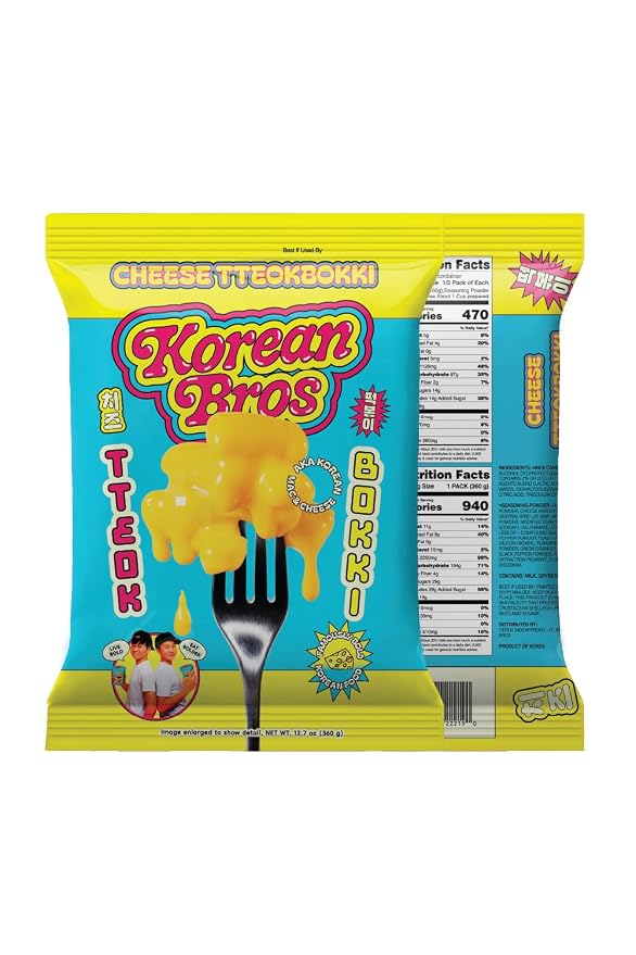 Korean Bros Cheese Tteokbokki (360g) Creamy Rice Cakes | Korean Street-Style Snack or Meal, 2 Servings