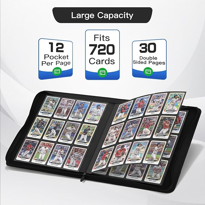 Premium Card Binder 12 Pocket for 720 Pockets Trading Card Binder, PU Zipper Card Collection Album, Book Holder for MTG, TCG, Game Cards, Sports Cards(Orange)