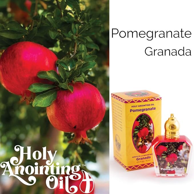 Pomegranate Holy Land Anointing Oil from Israel, 1/2 oz Roller Bottle from Jerusalem, Locally Sourced Herbs & Essences, Gift for Pastors, Priests, Rabbi, & Clergy, Aceite Ungido de Granada