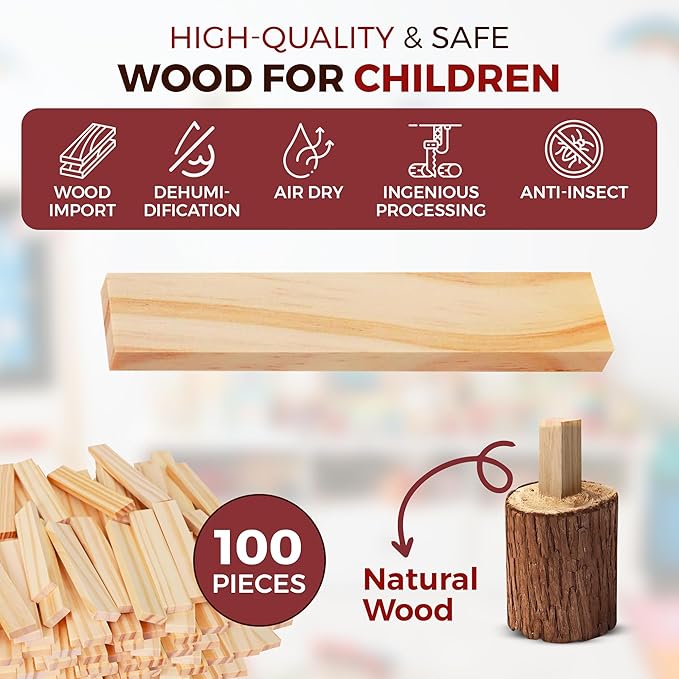 CHH Wooden Planks Building Set | 100pcs Wooden Building Blocks STEM Playset for Kids 3+ | Educational Architecture for Kids STEM Building Toy