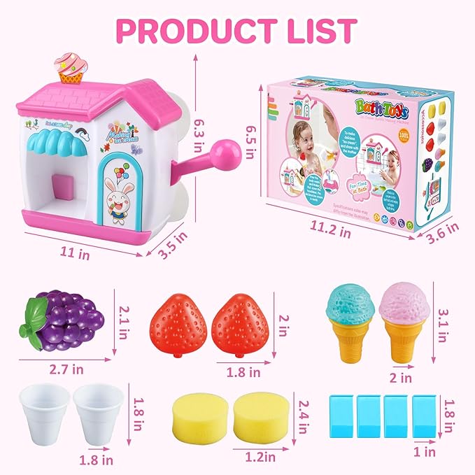Toddler Bath Toys for 3 4 5 6 7 8 Years Old Girls, Bubble Ice Cream Maker Bath Toy, Shower Toys, Toddler Bath Toys Age 2-4, Bathtub Bubble Machine, Toy for 3 4 5 6 7 8 Years Old Boys Girls
