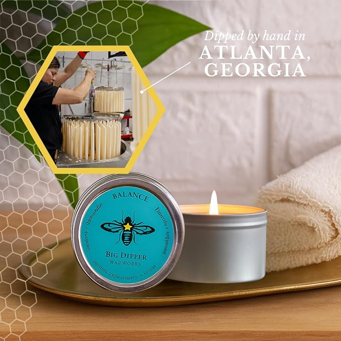 Big Dipper Wax Works Beeswax Aromatherapy Candle, Balance - Peppermint & Lavender Scented, Small Tin, 12-Hour Burn, Pure Essentail Oils, 1.5" x 1", Travel Size