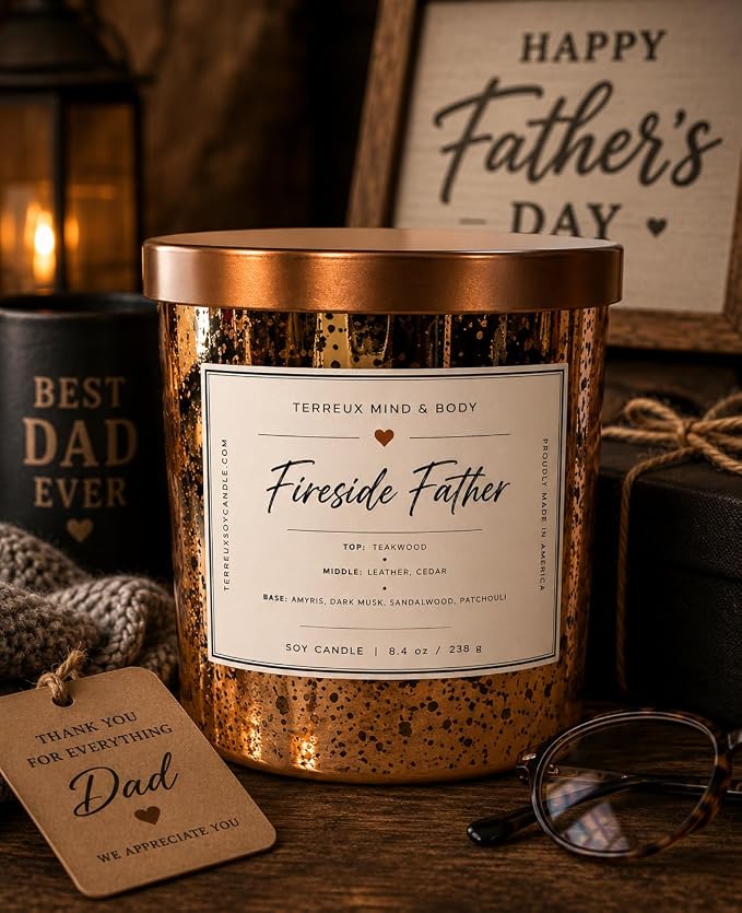 Aromatherapy Candle for Dad – Father’s Day Gift – Long‑Lasting Soy Wax Candle for Relaxation, Meditation & Stress Relief – Earthy Patchouli + Teakwood, Amber, Leather, Musk, Sandalwood
