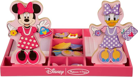 Melissa & Doug Disney Minnie Mouse & Daisy Duck Magnetic Dress-Up Wooden Dolls – Pretend Play Set (40+ pcs) Minnie Mouse Toys, Disney Dress Up Dolls for Preschoolers & Kids Ages 3+