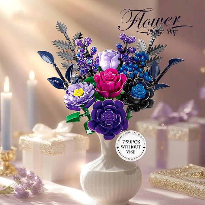 Purple Flowers Toys Building Sets from Botanical Collection, Rose Bouquet for Home & Office Desk Decoration, for Kids Age 6+ Toys & Games Series 759pcs