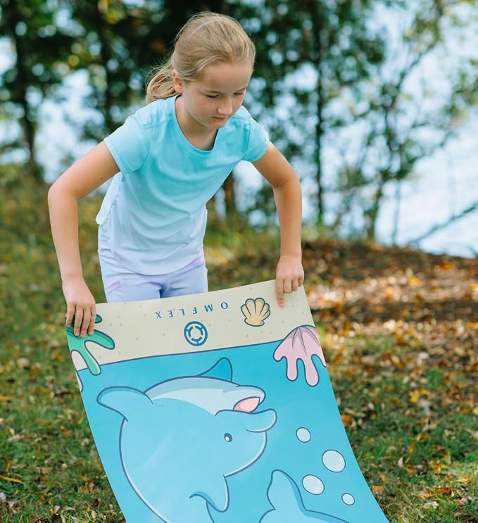 Kids Yoga Mat with Carrying Strap – 60"x24" Non-Slip Premium Exercise Mat for Kids, 3mm Thick Non-Toxic, PVC-Free Play Mat for Children, Dolphin, Car & Supergirl Designs