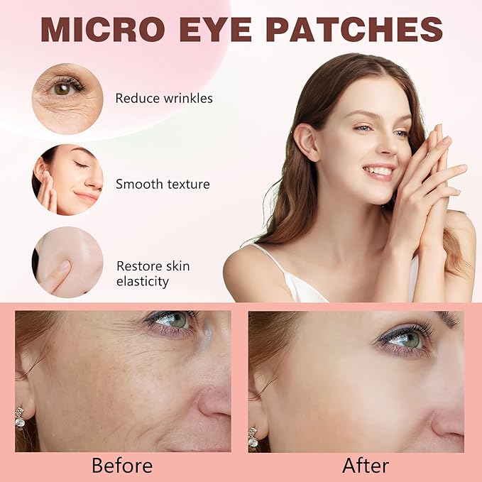 MicroGlow Eye Patches, Under Eye Patchs Hyaluronic Acid Overnight Eye Patches, Forehead & Smile Line Patches for Puffy Eyes and Dark Circles, Facial Anti Wrinkle Patches for Women (4 Pairs)
