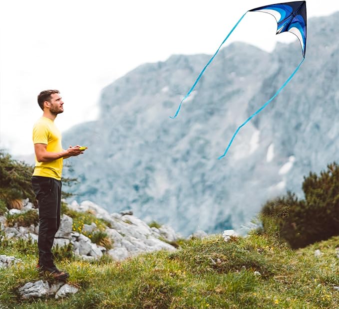 Delta Kite Set for Kids and Adults,Extremely Easy to Launch for Beginners, Perfect for Beaches and Parks,ites for Beach Trip Park Family Outdoor Games and Activities (Speed Triancle - BL, 1)