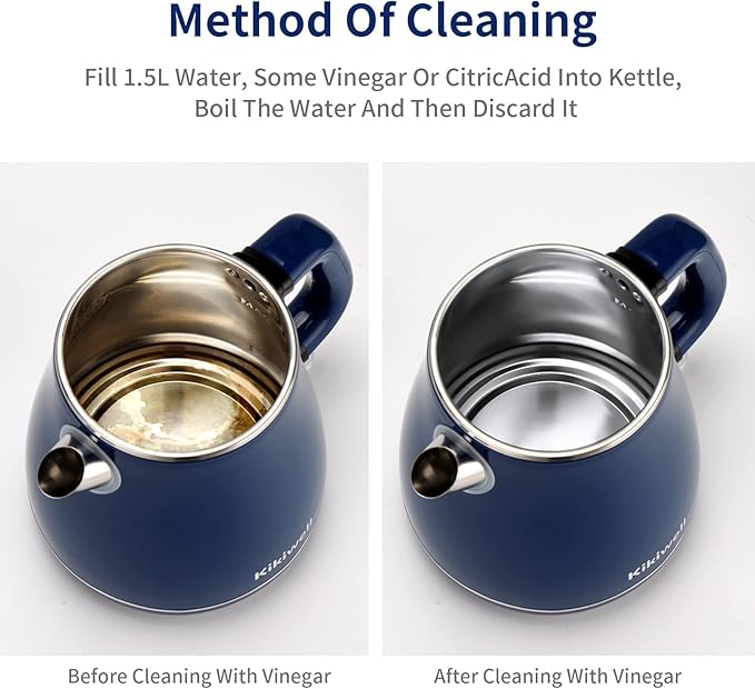 Electric Kettles Stainless Steel for Boiling Water, Double Wall Hot Water Boiler Heater, Cool Touch Electric Teapot, Auto Shut-Off & Boil-Dry Protection, 120V/1200W, 1.8Liter, 2 Year Warranty(Blue)